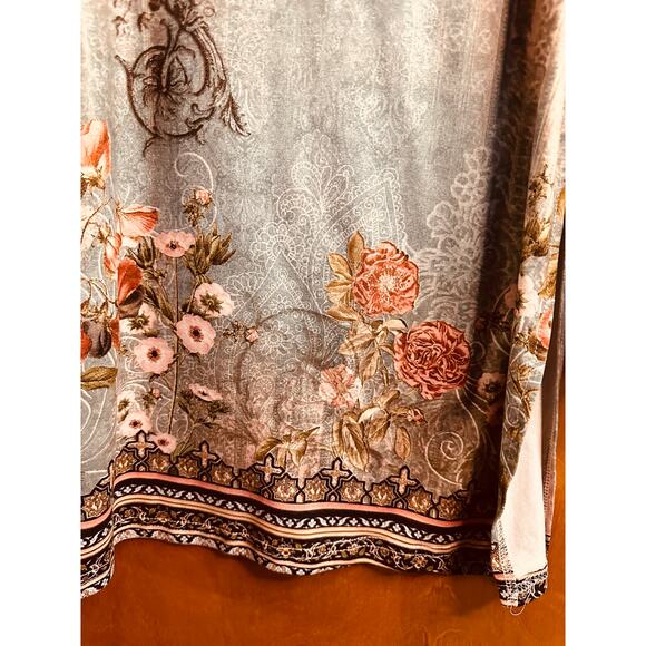 Women's Plus Size Long Sleeve Tunic Blouse Top Green/Blue Floral Top Size 2X - Picture 2 of 8